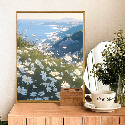 海边雏菊DIY数字油画手工手绘治愈装饰油彩画丙烯挂壁画