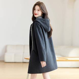级感秋冬双面羊绒高大衣女毛呢子外套式中款长ZYING0复古款韩版连