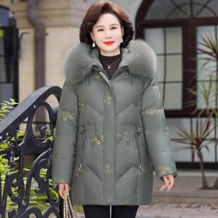 正品撤白鹅绒女士外套冬高档大中老年妈装羽绒柜服加1188867厚保