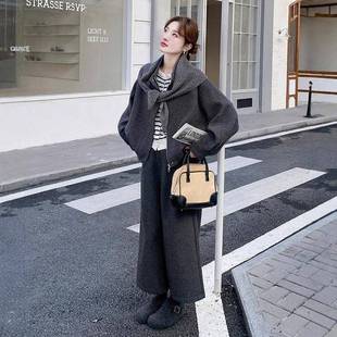 三件套女早秋冬时髦针搭 661套套装 灰色织肩披毛呢子外阔腿裤 D07