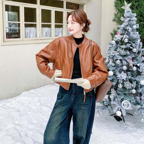 咖美式复古色皮鸭短款羽绒服女冬个c55-912子气质保暖白绒小外套