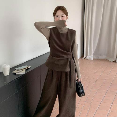 咖简约气质背心阔腿女裤b20-952打底衫套三装件套秋冬新色款韩系