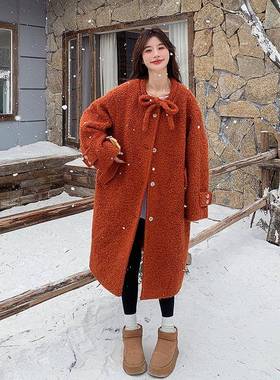 橘红色大棉圈圈毛呢衣女冬季新夹长款今年流行设计感中c007-858款