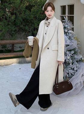 两轻奢设计感呢套女秋冬灰色气质中长款双绒呢C290-688外毛子大衣