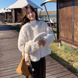 651搭 超瘦好看质显百D075 小米白色香风气毛茸茸外套女年冬季 新款