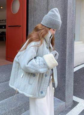 c182-276浅面蓝色双穿外套女年冬季新暖时尚款韩系百搭保加绒加厚