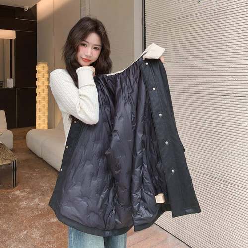 黑色高级感慵羽懒工风装皮绒服女加冬季新款c01-12针织翻领厚外套