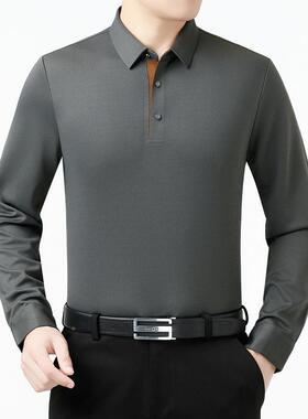 新款秋冬柜男装恤羊专务休闲百商搭纯色长袖舒24033-KK适男士上绒