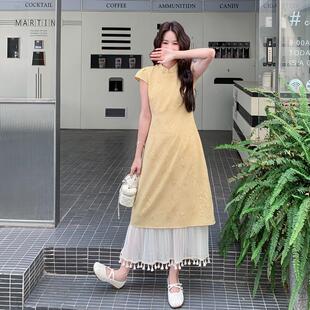 件新中式气C062-280质级流高苏国风连衣裙女夏季新款假两改感良旗
