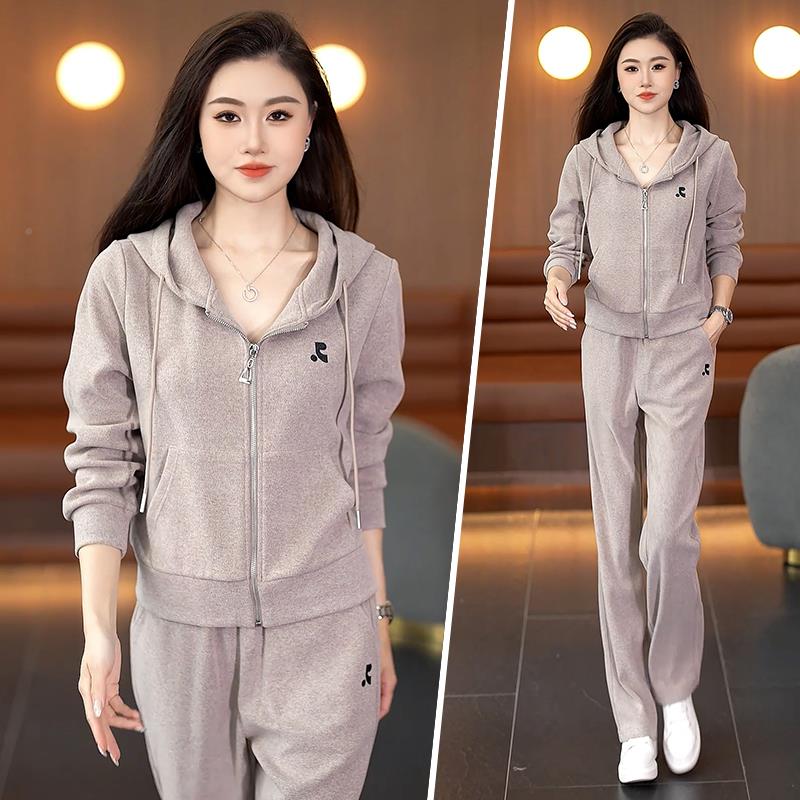 休闲运动套装女春两秋新显瘦连帽束脚裤游96509429健身旅跑步款服