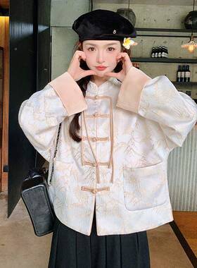 新中级式国印松花立领盘扣短外套女秋季风气质高感宽夹ZZB288克上