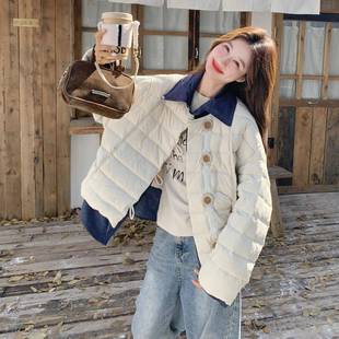 米色假两白件撞色拼排骨羽绒服级冬季 927加厚 韩系高感翻接领B271
