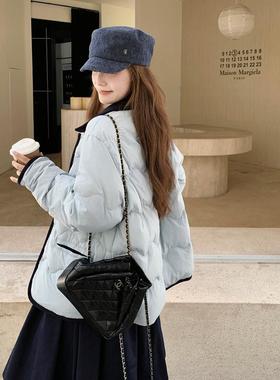 蓝色好看短款羽绒服女冬季新款韩超外减龄小个b005-608系子白鸭绒