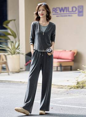 套装女秋季新尚洋气休拼件LU906-0接假两款上衣长裤时两件套