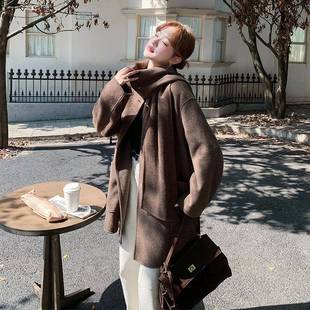 咖色美德复古气衣质围巾羊毛双c219 拉个小子 211面呢大女秋冬新款