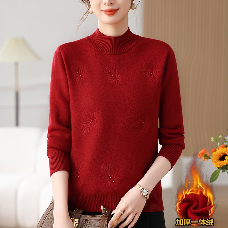 妈秋装新款懒针织打底衫女士圆领毛妈衣8417450慵洋气加上衣女厚