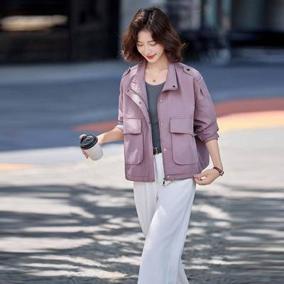 季新款女工装显瘦闲外套宽E990-090松休慵懒风上衣女秋纯色装外套