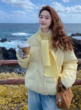 浅黄色韩暖C27-991系极简新风松弛感羽绒服女季款小个子保白鸭绒