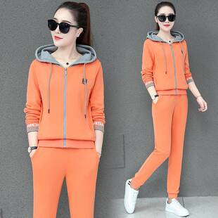 运动套长装连女秋时尚帽卫衣两件袖显瘦外套新款休72680闲跑季步