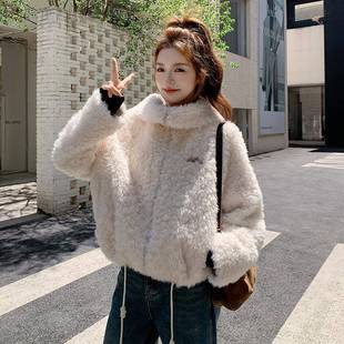 25大厚实毛绒绒 小个保暖2B11 白色子短款 翻领羊羔毛外套女冬米季