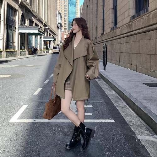 风衣外套女ZR2D009法复古赫本风今年流秋行爆款百搭级感式高系带