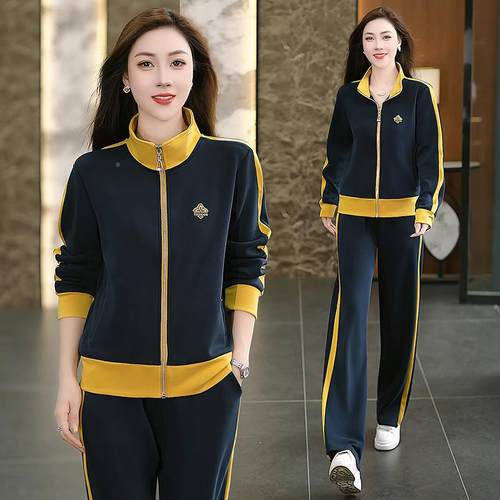 妈妈春装套装新款时尚色外套宽中松老年女士春96577774秋运休花闲