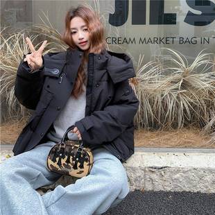 黑色连帽短款羽绒服女冬绒季个新款韩系高感小子白鸭厚B252-262外