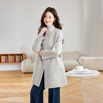 韩系立领双外面羊毛大衣女秋冬高羊感气级质中长款小ZYI6508K个子