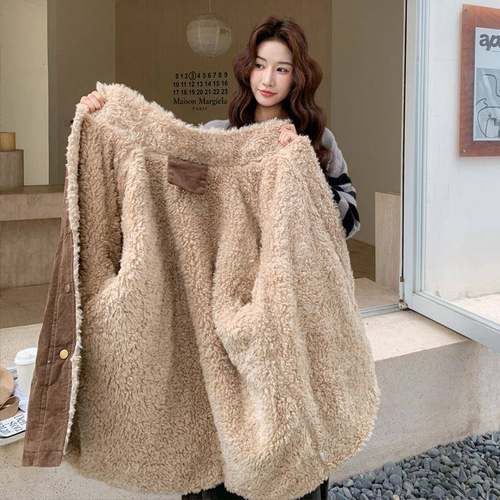 韩复风古休闲保暖羊羔毛套女秋冬C158-602季新外版款中长款加厚派