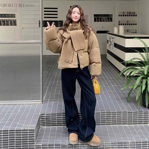 咖色针织C257-662披肩羽绒冬服女短款新暖款加保今年爆款白鸭绒外