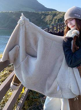 冬季重工髦刺绣牛角扣皮毛一ZYI2511K体外女高级套感时麂皮绒棕色