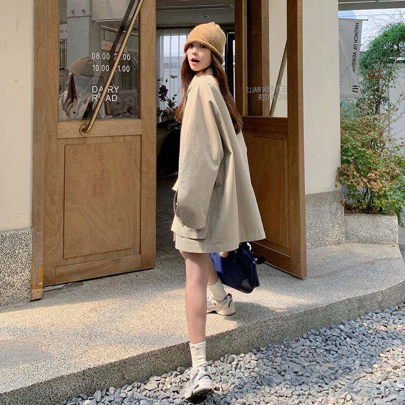 韩系复古装衣外套女风年工秋季款新款小个子宽松休ZR2C00闲中长大