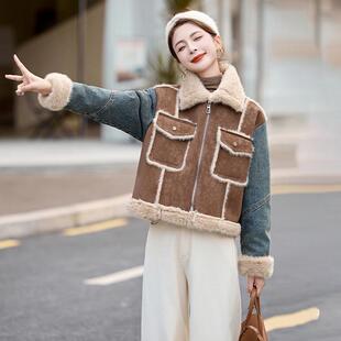 安拉红皮皮毛一体羊可羔ZCAI8099毛厚外套女新款仿鹿绒短款机车冬