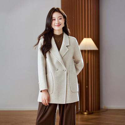 面冬季新双羊毛呢大衣中长款外款套时HE5122-1女式毛呢外套尚