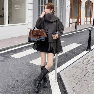 质围深灰色高级女感双面羊绒大衣秋冬韩版 661呢 小个子气巾毛D07