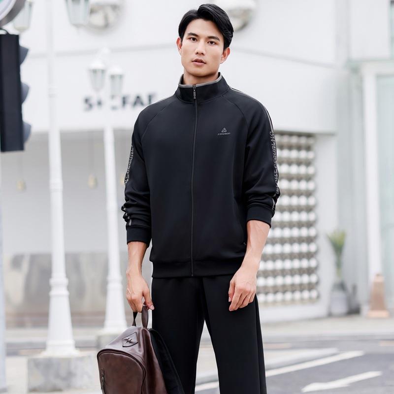 士运动套装春秋服款色纯宽松大码休闲858688男立领卫衣长裤运动男