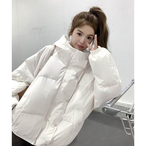 粉色短款绒帽2B181-80羽服女冬新款韩版小个子加厚白鸭连面绒包服