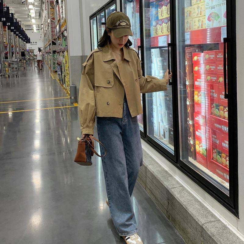 ZR2D009韩系卡其扣色短风衣外套女秋季新款款排小个子双宽松休闲