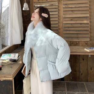 668外 白鸭绒保暖C09 蓝色韩系小清新减毛领绒羽服女大冬龄季 新款