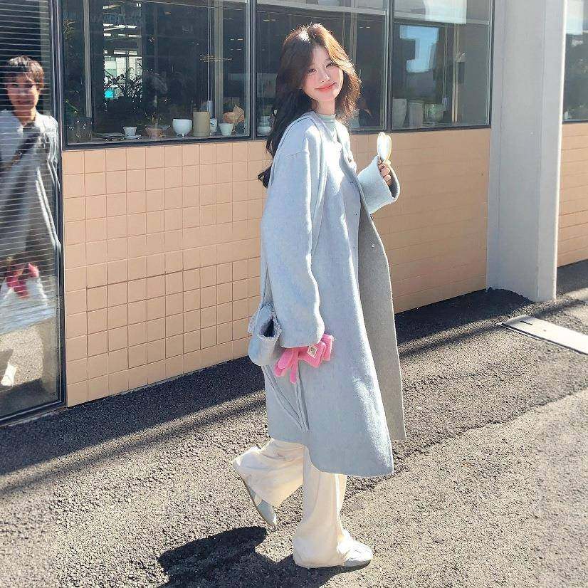 蓝c298-w40色温柔风面双呢羊绒大衣浅女冬韩系松减龄宽中长款呢子