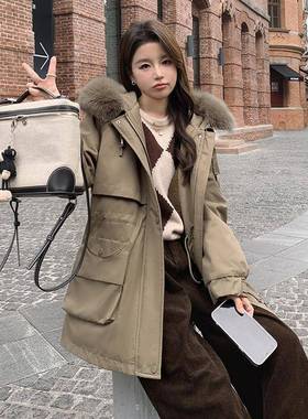 毛毛年内胆工装派克服女冬季暖新款中长款加绒加厚衣保D044-877棉