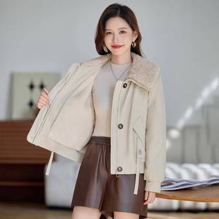 系加韩外女秋冬绒新款 派克 小个ZYI210W子仿套羊羔毛翻领加厚工装