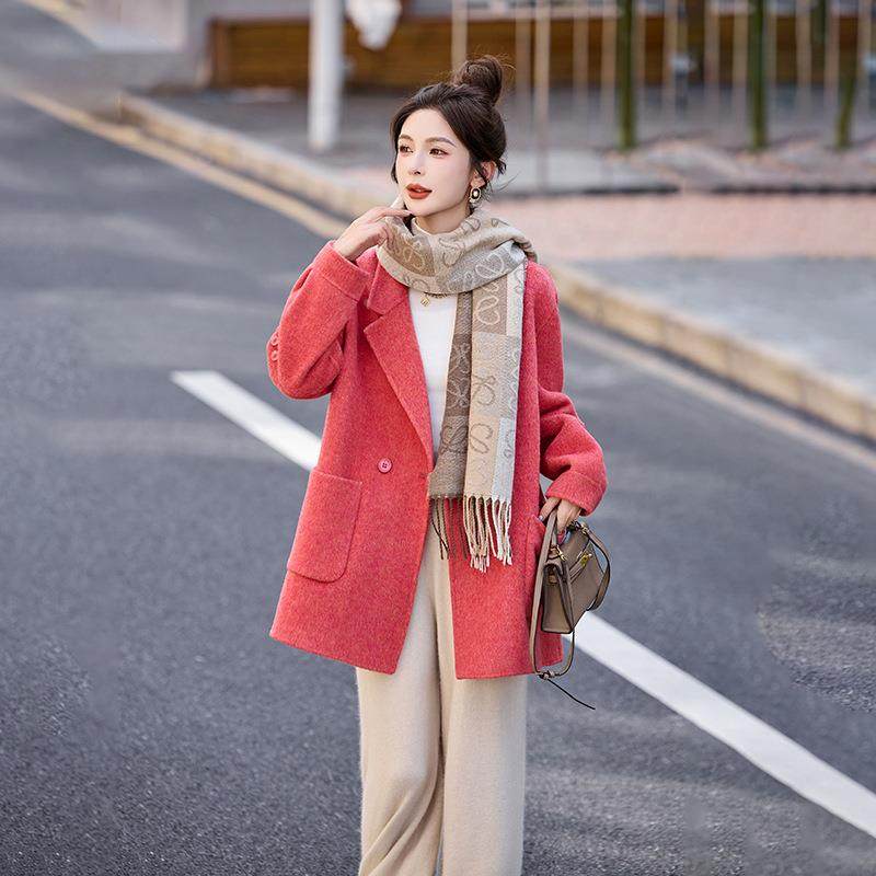 高端西ZYI6517K装领双面款羊毛呢外套女秋冬新质长百搭中气款呢子