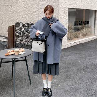 衣D07 羊毛大款 661 新高级冬感中长款 双设计感围巾面羊绒大衣女季