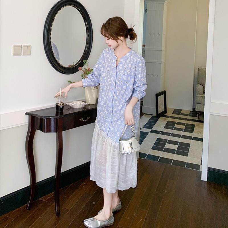 色森系浪茶漫减龄碎花蕾长裙丝秋季新款法式歇温ZR2D120柔瘦显连