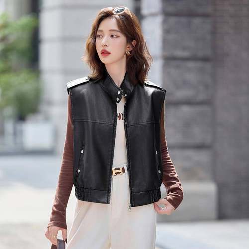 高感质ZWU8105A皮背气心马甲女级个子秋季年新款外小穿百搭短款上