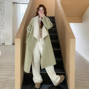 厚气 881高级感款 浅绿爆翻色大领双面呢羊毛大衣女入冬新款 质C20