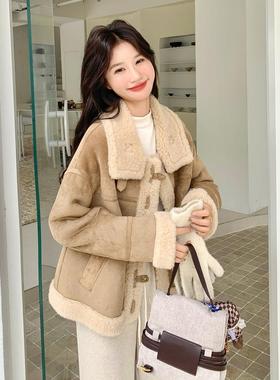 卡其色超好看羊毛外套女短款冬版c182-509新款韩加厚羔减龄仿毛一