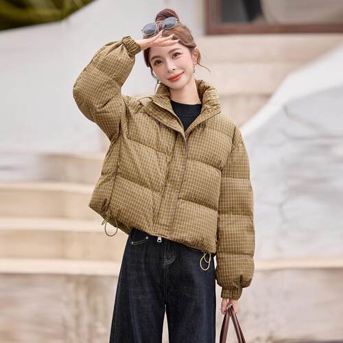 格子款绒XR252-1子服女短冬羽季加厚新款小个白鸭绒面包服外套