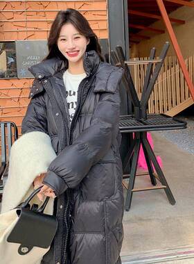 黑色长款过膝羽服绒女季冬大保被子暖连b199-175帽宽松加厚白鸭绒